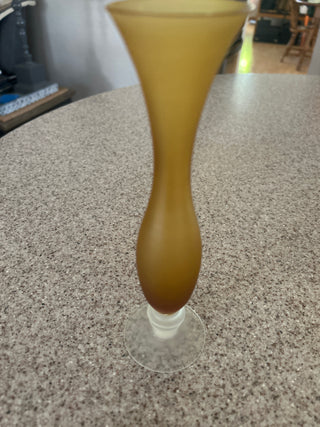 Mid century frosted amber glass silhouette bud vase w/ flower