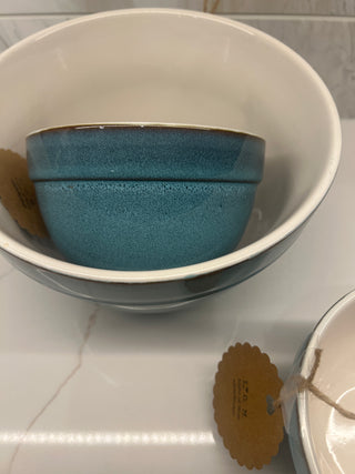 Blue mixing  bowl and two small bowls