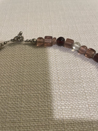Pink maroon, clear bead necklace