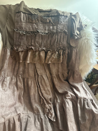 Distressed tiered ruffled shirt dress/duster