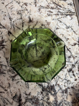 Vintage MCM Emerald Green Octagonal Ashtray 4 Cigar/Cigarette Slots