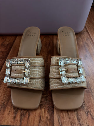 Beige slip on heels