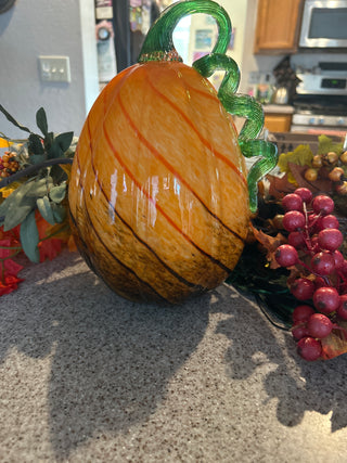 Hand blown art glass  pumpkin w/ brown accent