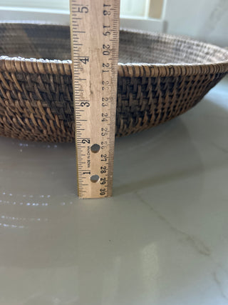 Native American Large Round Coil Basket Bowl Polychrome Arrow Head Design.