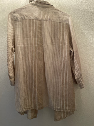Tan and white striped linen top