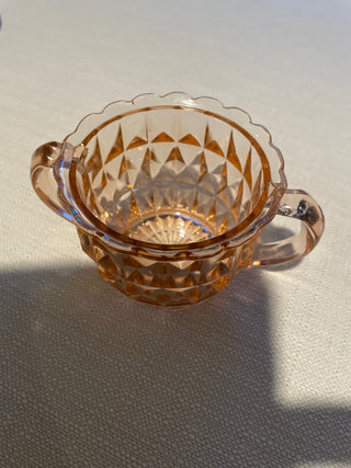 VTG Pink Depression Cube Glass Sugar Dish 2 Handles Jeannette Glass Co.