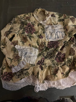 Linen pleated floral /lace p/w long sleeve shirt