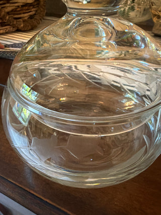 Vintage Etched Glass Covered Candy Dish