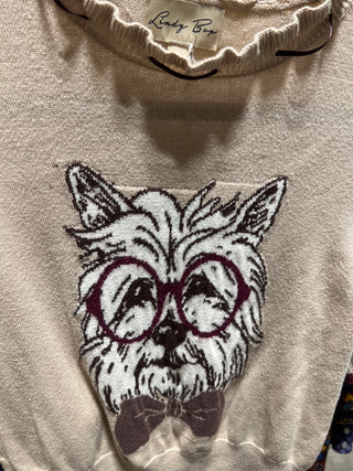 Lindy Bop Terrier in glasses knit sweater