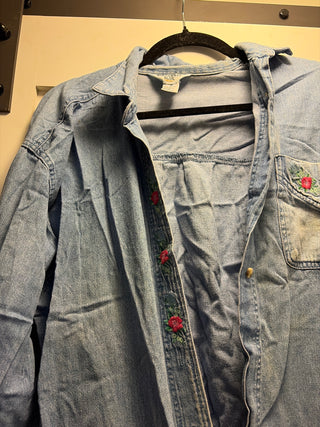 Denim floral button up, medium