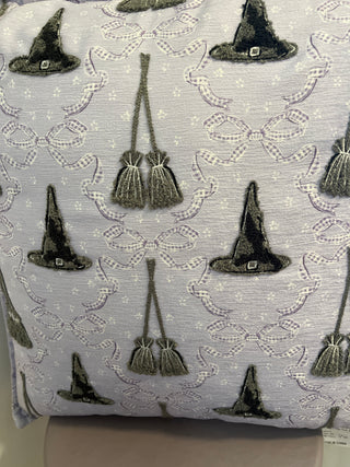 Lg. Lilac pillow w/witches hats and brooms