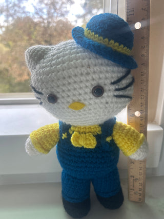 Handmade Crocheted Kitty Doll – Blue & Yellow Outfit
