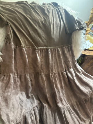 Distressed tiered ruffled shirt dress/duster