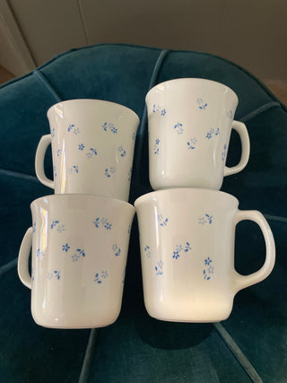 Corning where white with blue flower mugs
