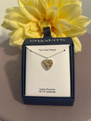 Two tone necklace 16” CZ