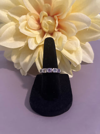 Ring sz 6 silver with colored crystals