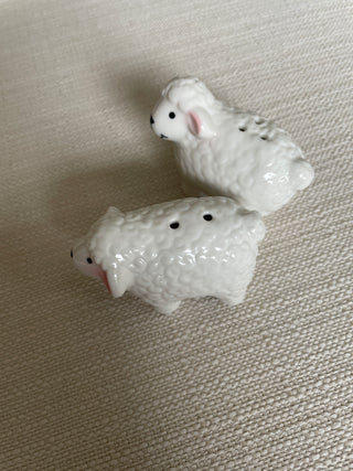 Adorable white & pink ceramic lamb sheep salt & pepper shaker set