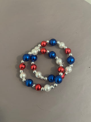 Red, white blue bauble bracelets