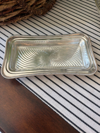 Vintage Crescent Silverplate & Glass Butter Dish