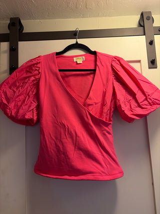 Pink puff sleeve top, anthropologie