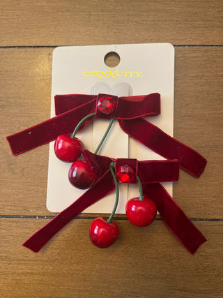 Velvet hair clips with cheeries