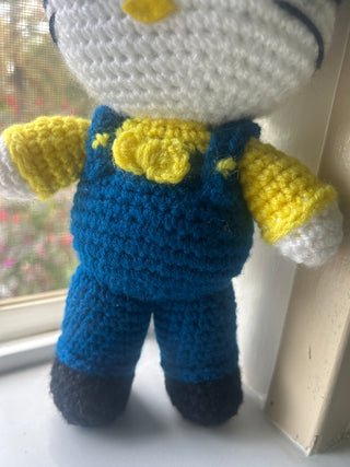 Handmade Crocheted Kitty Doll – Blue & Yellow Outfit