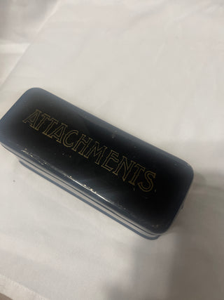 tin black sewing attachments  box