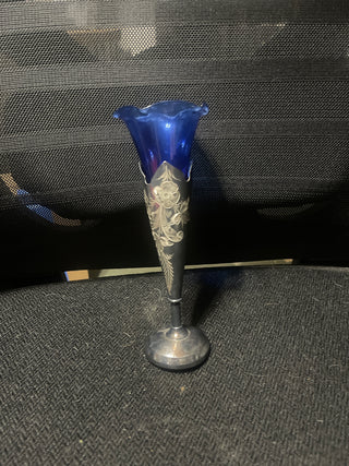 Cobalt blue vase and silver plated vase