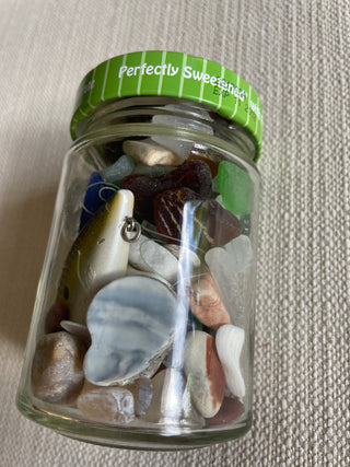 Jar of Beach finds Sea Glass and pottery