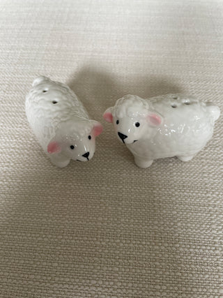 Adorable white & pink ceramic lamb sheep salt & pepper shaker set