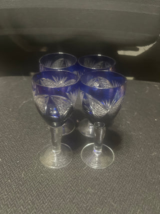 vintage bohemian cut cobalt glass set of four