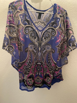 Two piece tank and short sleeve, purple and pink paisley topped