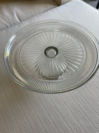 Vintage glass cake plate on pedestal 12”