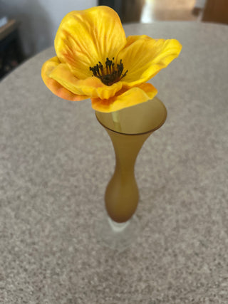 Mid century frosted amber glass silhouette bud vase w/ flower
