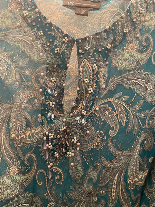 I N C silk top  blue paisley