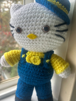 Handmade Crocheted Kitty Doll – Blue & Yellow Outfit