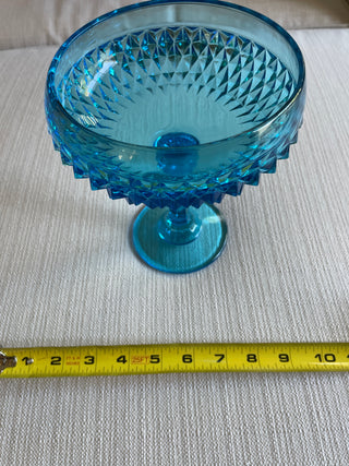 Vintage Indiana Glass Diamond Point Compote Regal Blue Vintage
