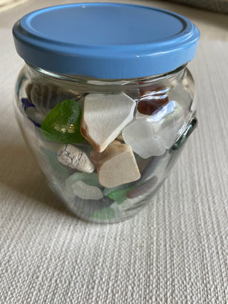 Jar of Sea Glass and sea pottery