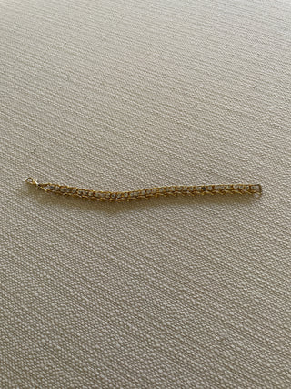 Gold Tone Clear Rhinestone Tennis Bracelet 7" Long Ladder Link w/ Lobster Clasp