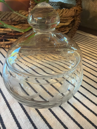 Vintage Etched Glass Covered Candy Dish