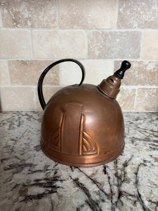 Vintage 1930s Art Deco Solid Copper "Skyscraper" Tea Kettle
