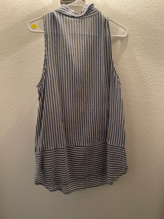 Blue and white striped sleeveless top