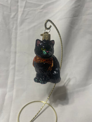 Old world, Christmas Halloween vintage 2002 black cat stand, not included