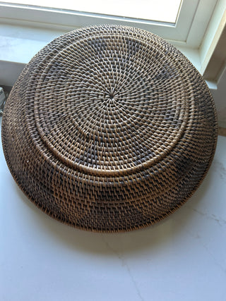Native American Large Round Coil Basket Bowl Polychrome Arrow Head Design.