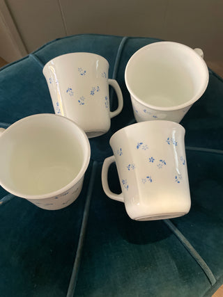 Corning where white with blue flower mugs