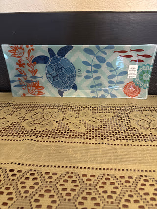 Primo Designs Rectangular Glass Plate with Sea Turtles 15 x 6 inches