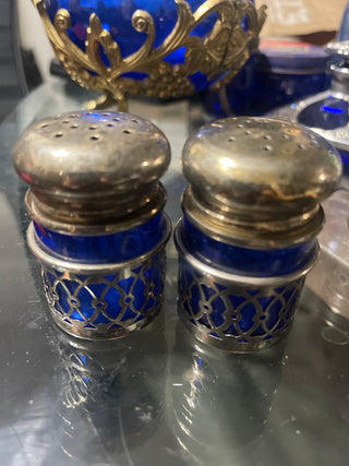 cobalt blue, large short salt and pepper shakers