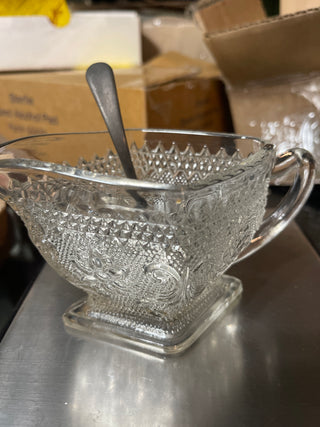 clear, glass sugar dish