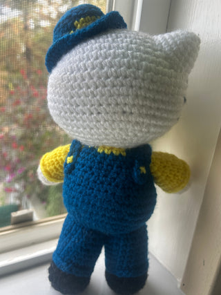 Handmade Crocheted Kitty Doll – Blue & Yellow Outfit