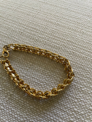 Gold Tone Clear Rhinestone Tennis Bracelet 7" Long Ladder Link w/ Lobster Clasp